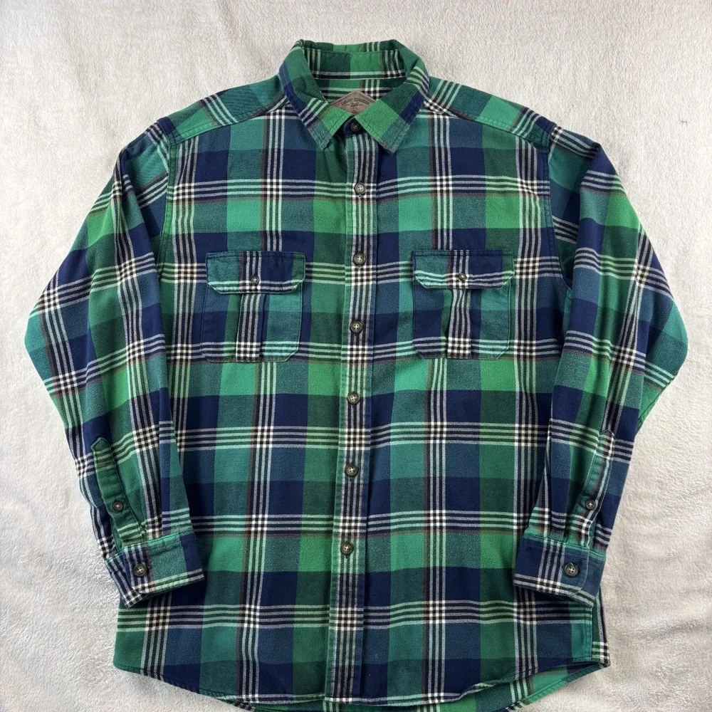 Bills‎ Khakis Flannel Shirt Mens Large Green Plaid Cotton Button Up Classic Fit
